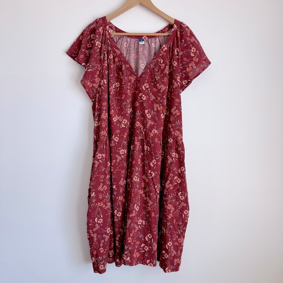 Old Navy NWOT Women's Shortsleeve Floral Red Dress, Pockets, 3X - Picture 1 of 10